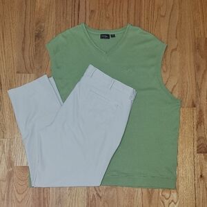 Walter Hagan Vest 2XL & Greg Norman Khaki Perforance Stretch Pants 40 x 30 Mens